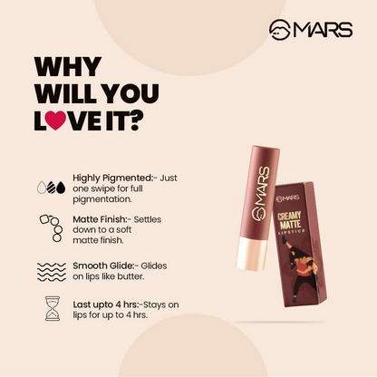 MARS Cosmetics Creamy Matte Long Lasting Lipstick - 02 Zesty Zumba