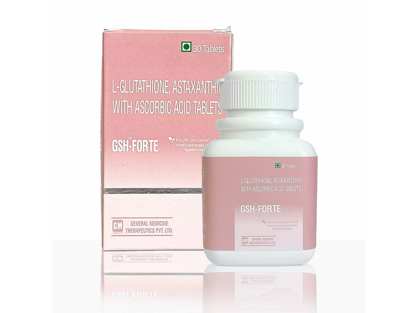 GSH-Forte supplement bottle and packaging on a white background