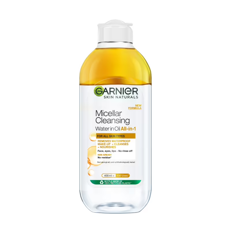 Garnier Micellar Cleansing Water bottle on a white background