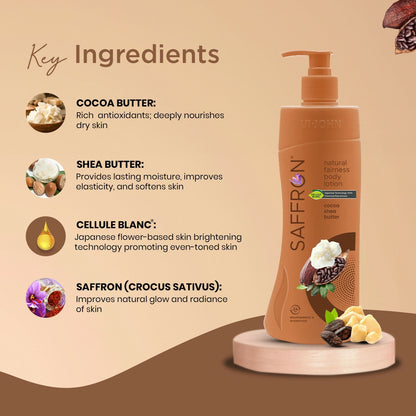 VI-JOHN Saffron Natural Fairness Body Lotion Cocoa Shea Butter Deep Nourishment Soft, Glowing Skin For All Skin Types