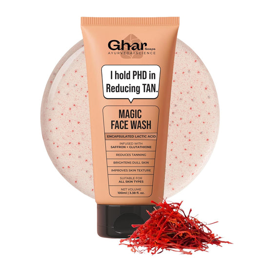 Ghar Soaps Magic De-Tan Face wash With Sandalwood,Saffron & Glutathione 100ml | Tan Removal, Brightening and Glowing Skin I For All Skin Type I For Men & Women
