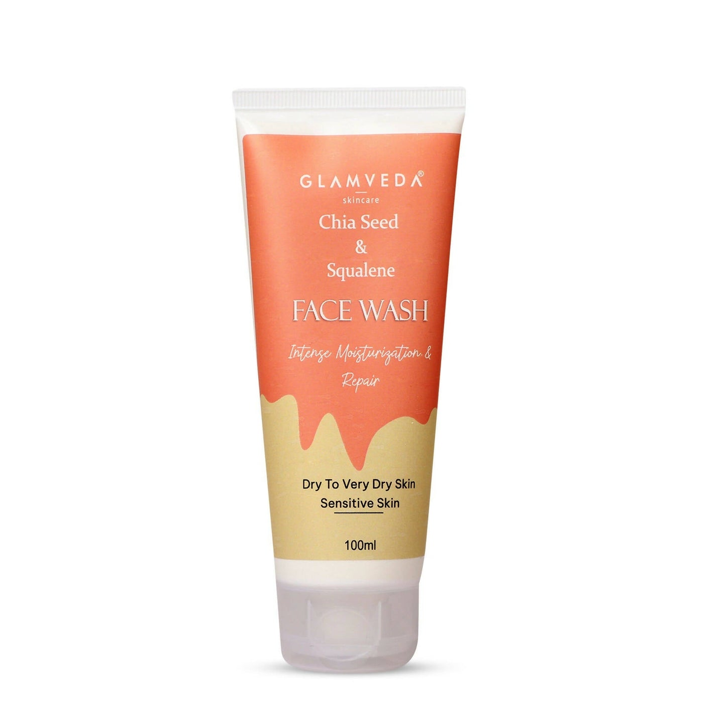 Glamveda Chia Seed & Squalene Face Wash tube on a white background