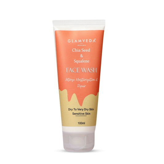 Glamveda Chia Seed & Squalene Face Wash tube on a white background