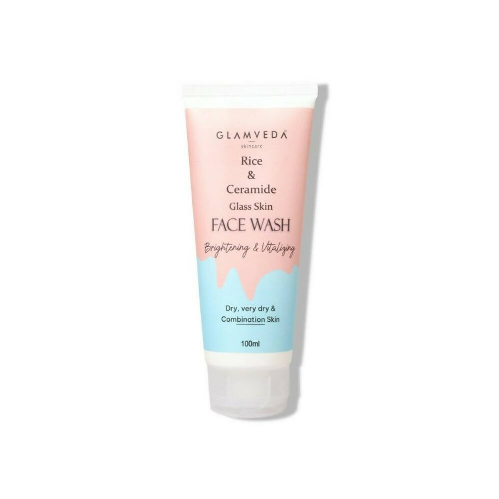 Glamveda Rice & Ceramide Glass Skin Face Wash tube on a white background