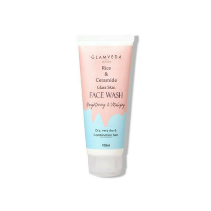Glamveda Rice & Ceramide Glass Skin Face Wash tube on a white background