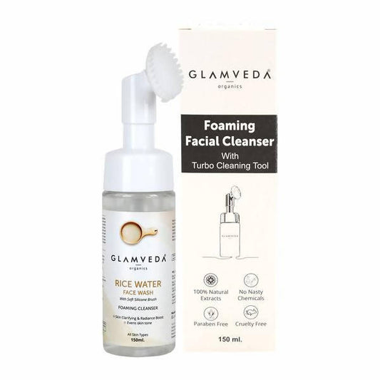 Glamveda foaming facial cleanser with turbo cleaning tool on a white background