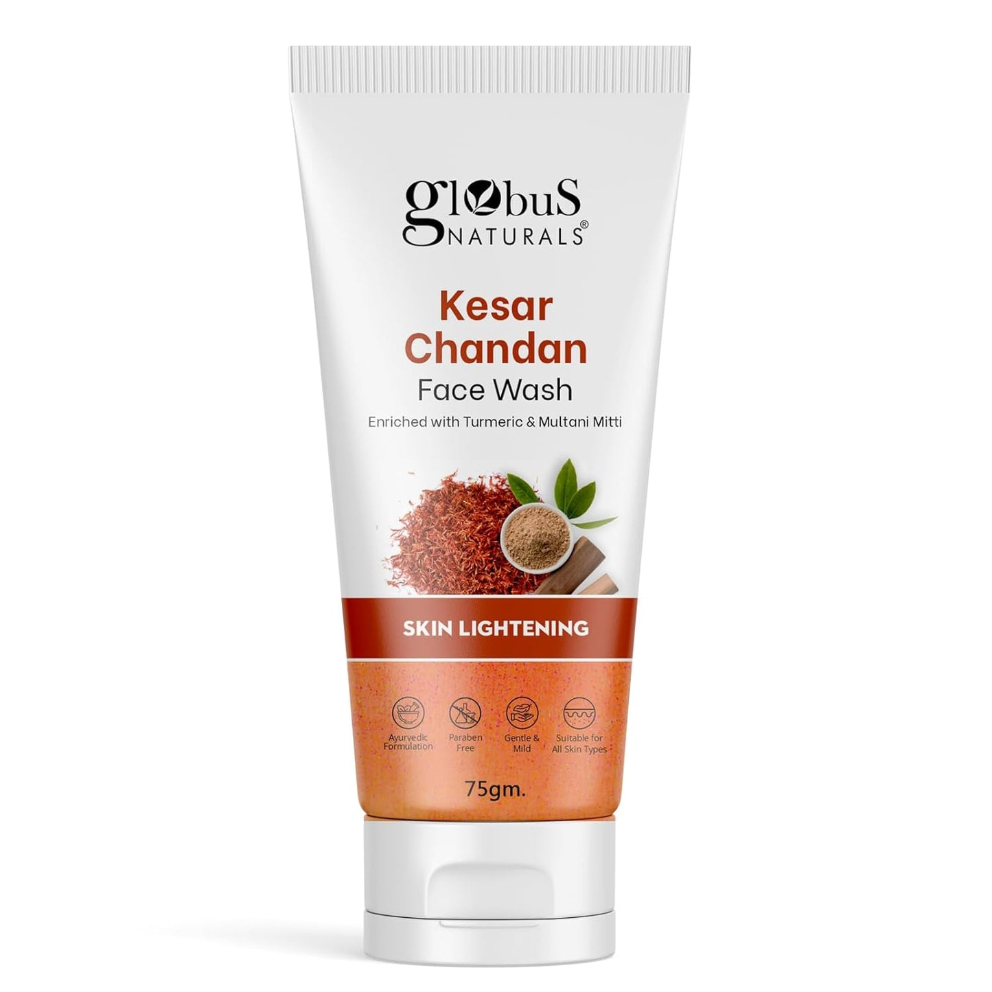 Globus Naturals Kesar Chandan Face Wash tube on a white background