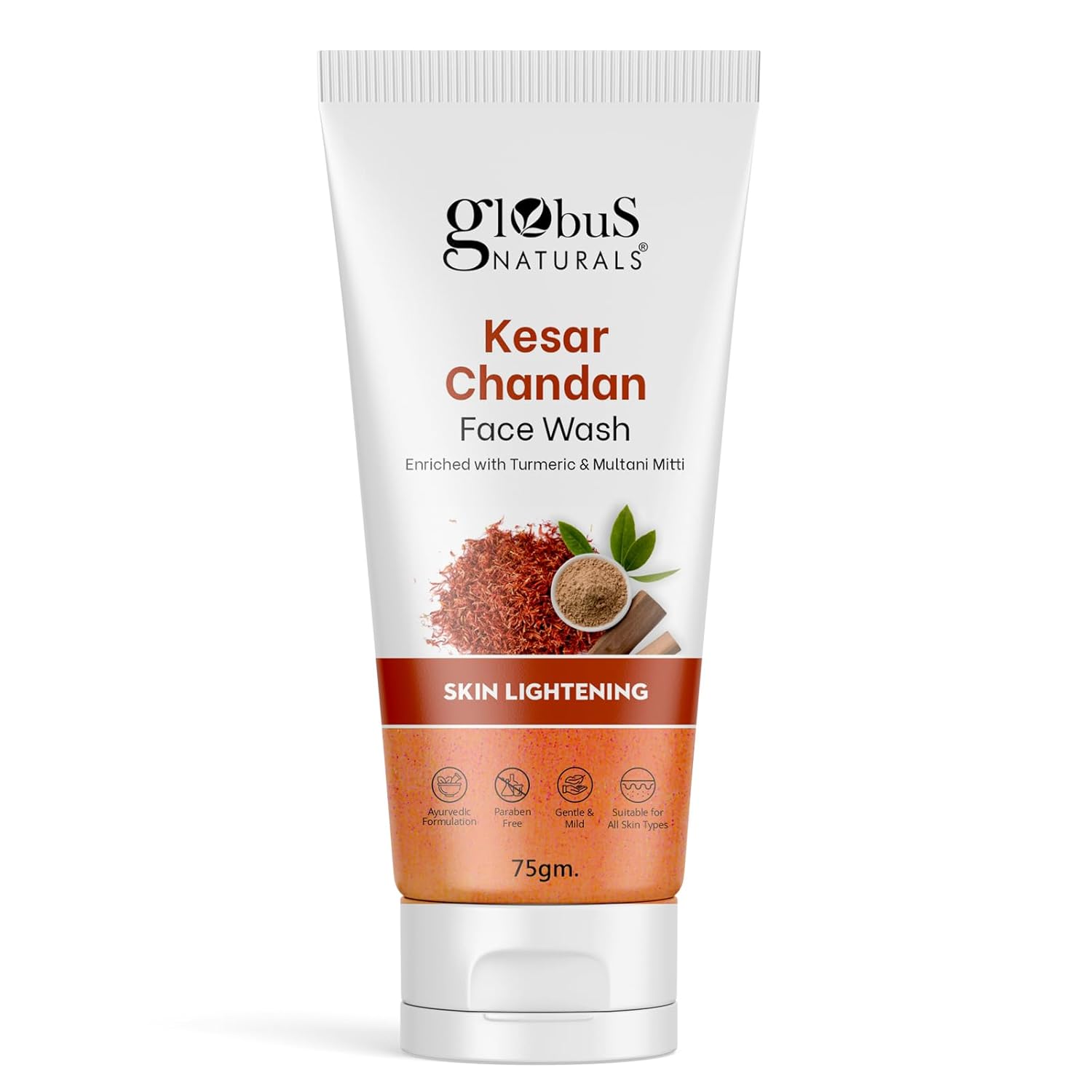 Globus Naturals Kesar Chandan Face Wash tube on a white background