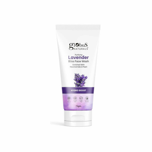 Tube of Globus Naturals Lavender Bliss Face Wash on a white background