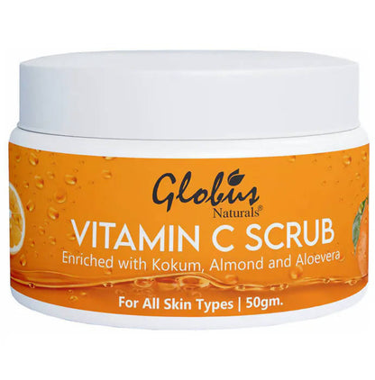 Jar of Globus Naturals Vitamin C Scrub with orange label and white lid.