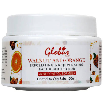 Jar of Globus Walnut and Orange Exfoliating Scrub on a white background