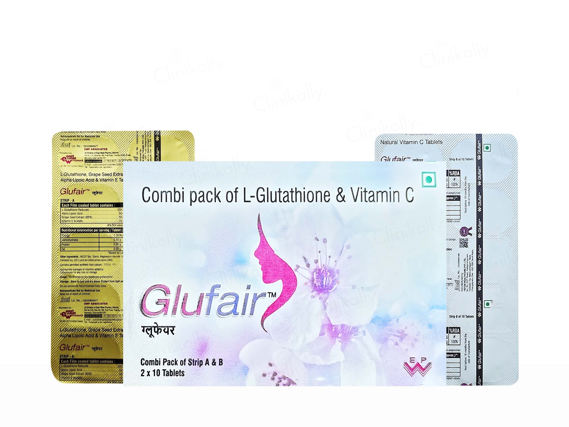 Glufair combi pack of L-Glutathione & Vitamin C on a white background