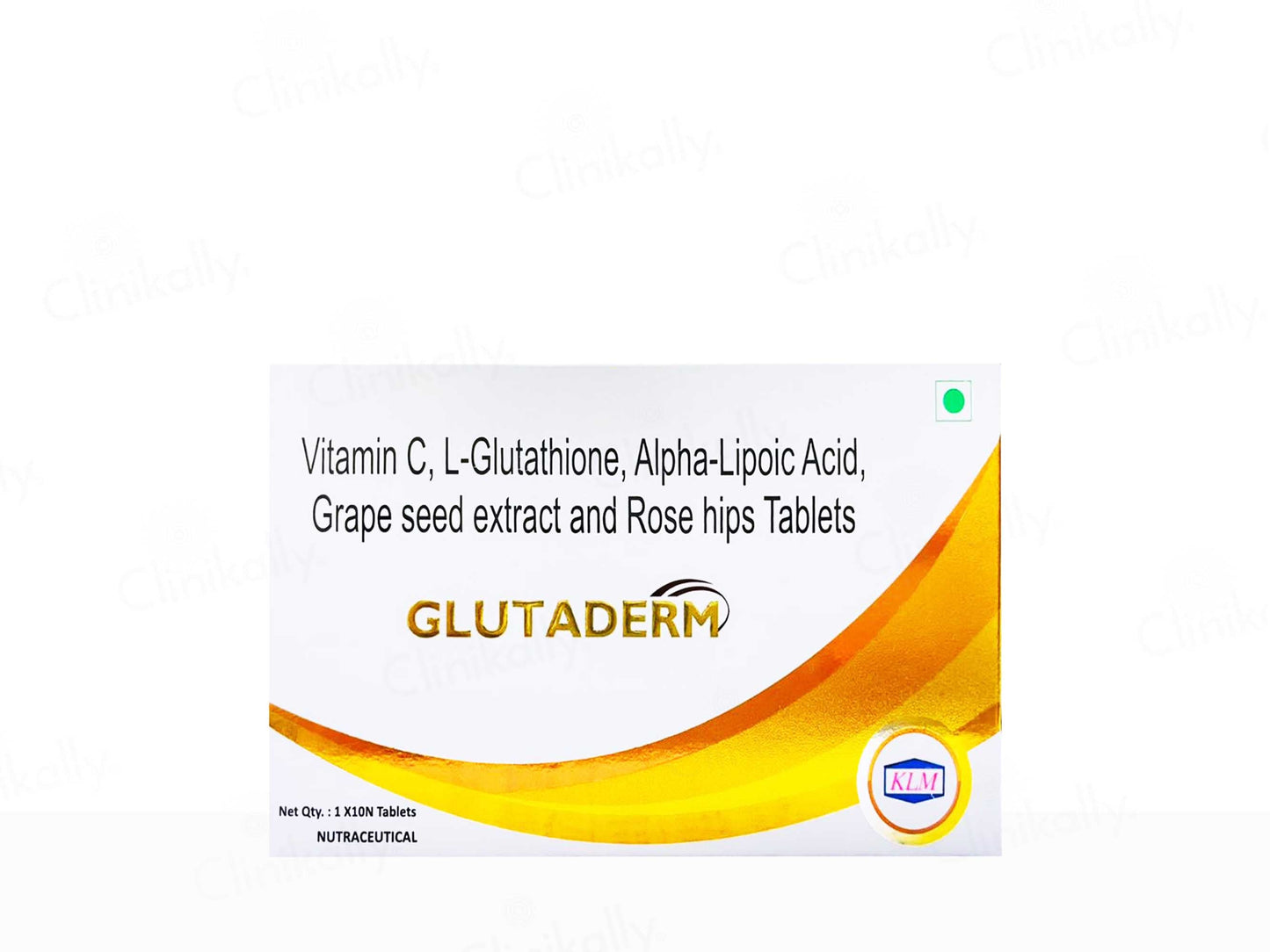 Box of Glutaderm tablets with ingredients listed on a white background