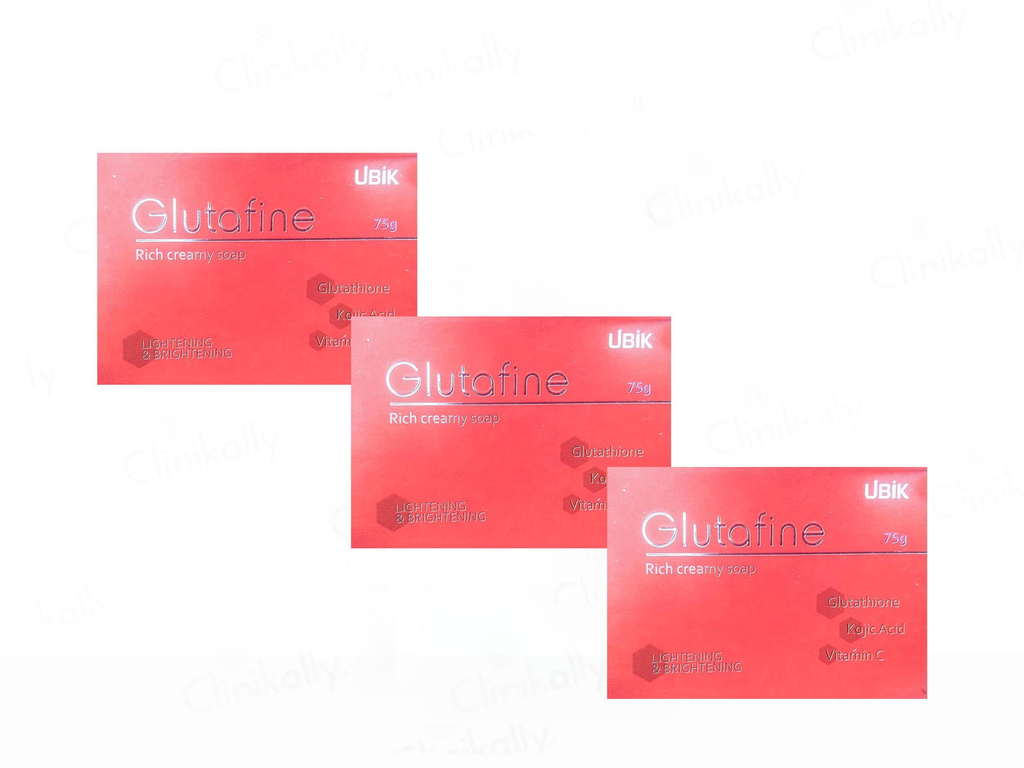 Three boxes of Glutafine cream by UBIK on a white background