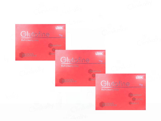 Three boxes of Glutafine cream by UBIK on a white background