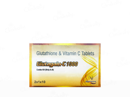 Box of Glutagain-C1000 Glutathione & Vitamin C Tablets on a white background