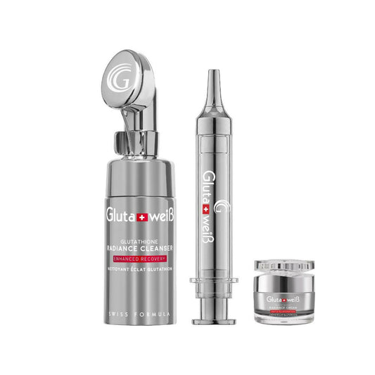 Gluta+Weib skincare products on a white background