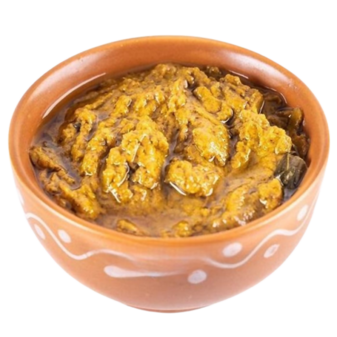 Ceramic bowl with a traditional dish on a white background