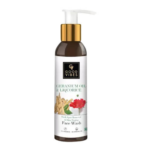 Good Vibes Geranium Oil & Liquorice Face Wash bottle on a white background