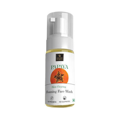 Papaya skin clearing foaming face wash bottle on a white background