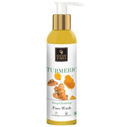 Turmeric face wash bottle with pump on a white background