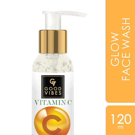 Good Vibes Vitamin C face wash bottle with pump on a white background