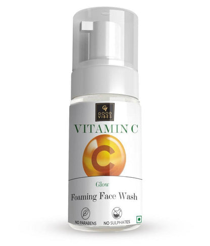Vitamin C foaming face wash bottle on a white background