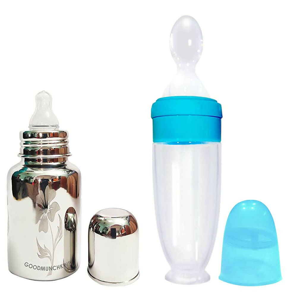 Set of baby bottles with different designs on a white background