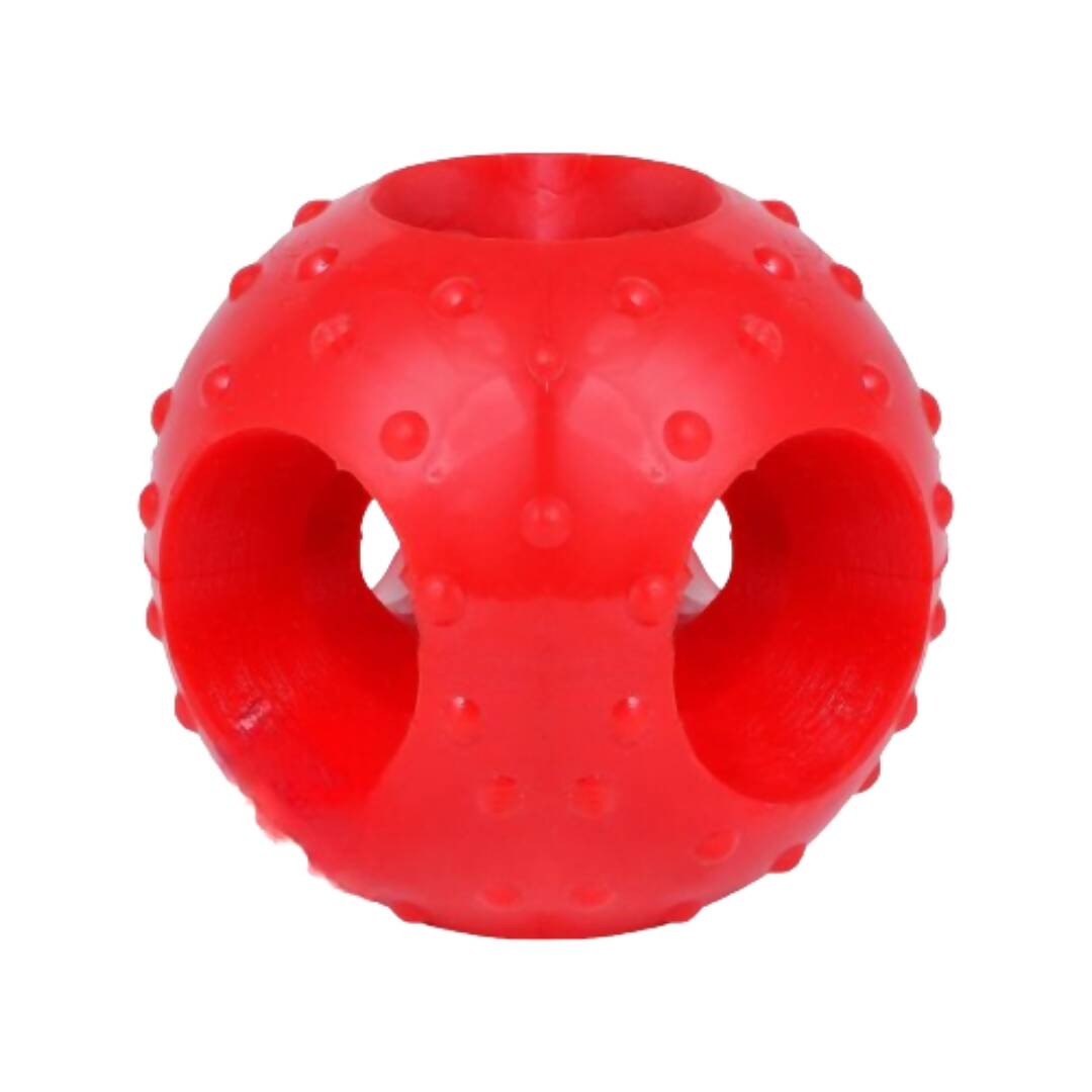 Red textured ball toy on a white background
