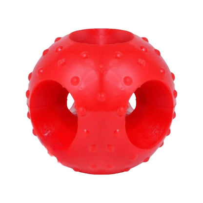 Red textured ball toy on a white background