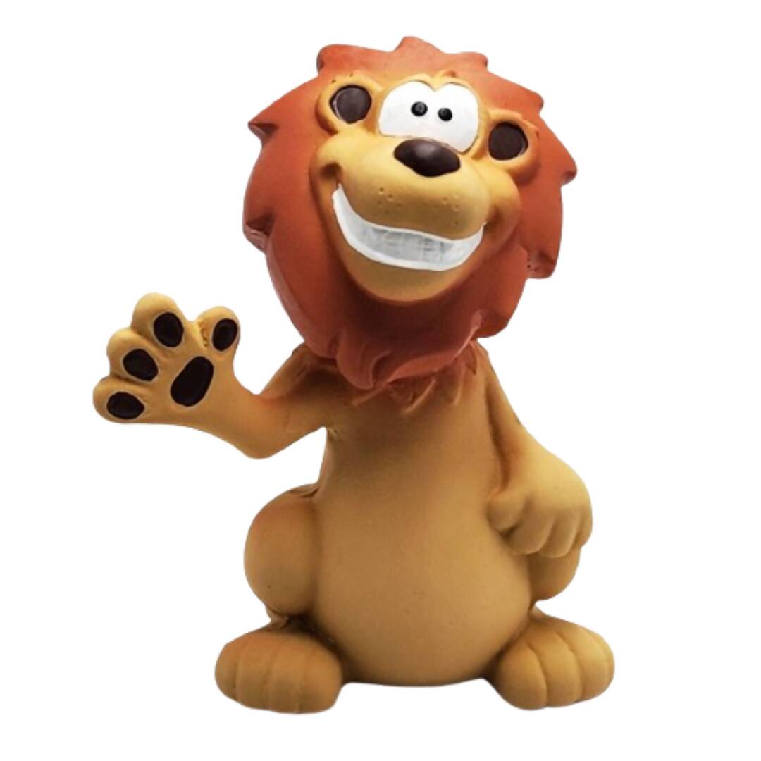 Cartoon lion figurine waving with a white background