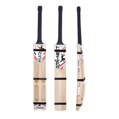 Three cricket bats with GTN branding on a white background