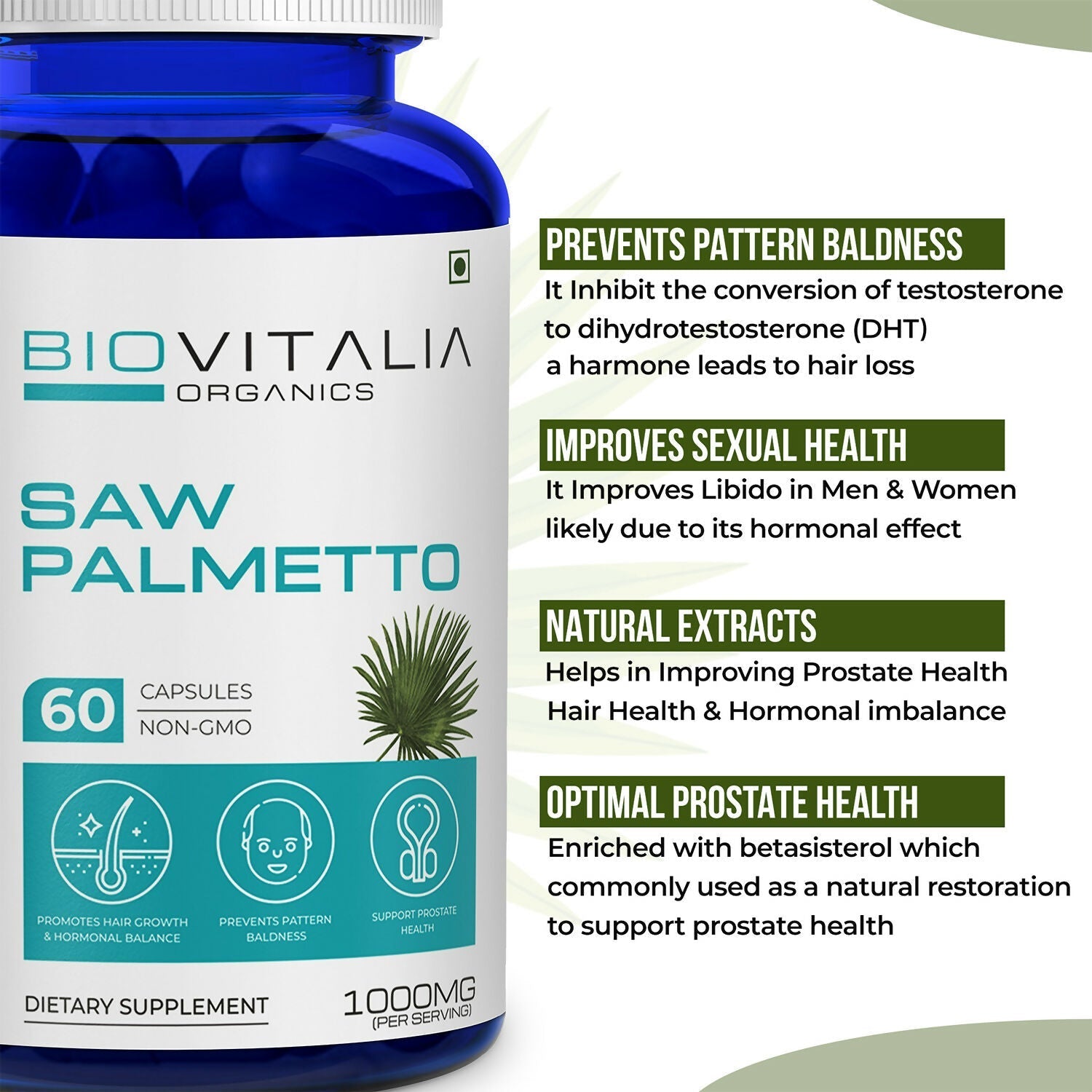 Biovitalia Organics Saw Palmetto Capsules For Hair Growth