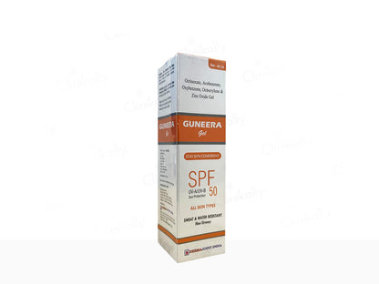 Guneera SPF 50 sunscreen gel packaging on a white background