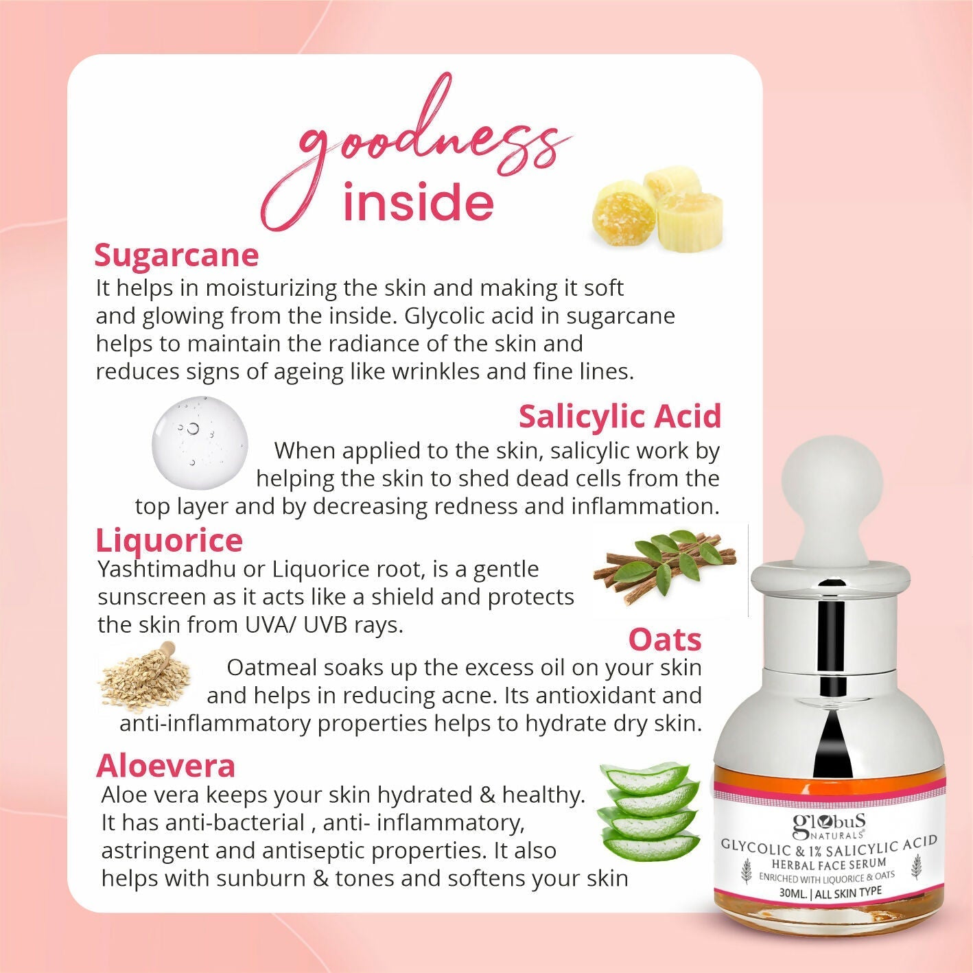 Globus Naturals Glycolic & 1% Salicylic Acid Anti Acne Face Serum