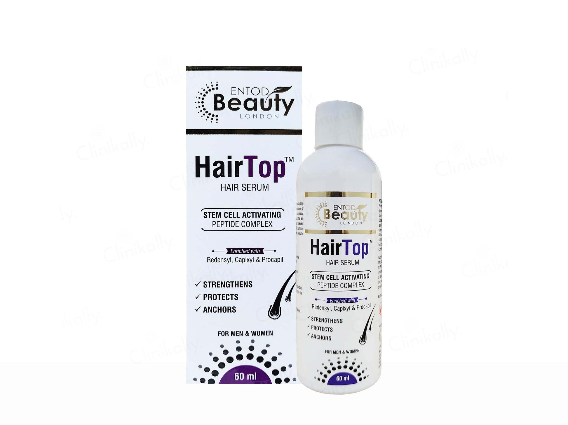 HairTop hair serum bottle and packaging on a white background