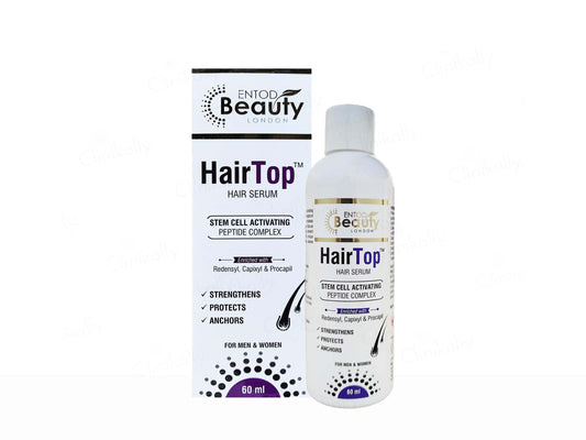 HairTop hair serum bottle and packaging on a white background