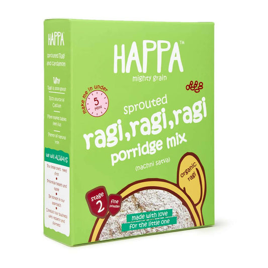 Happa sprouted ragi porridge mix packaging on a white background