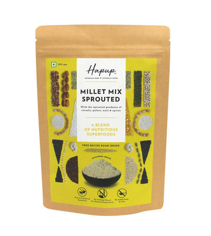 Package of Hapup Millet Mix Sprouted on a white background