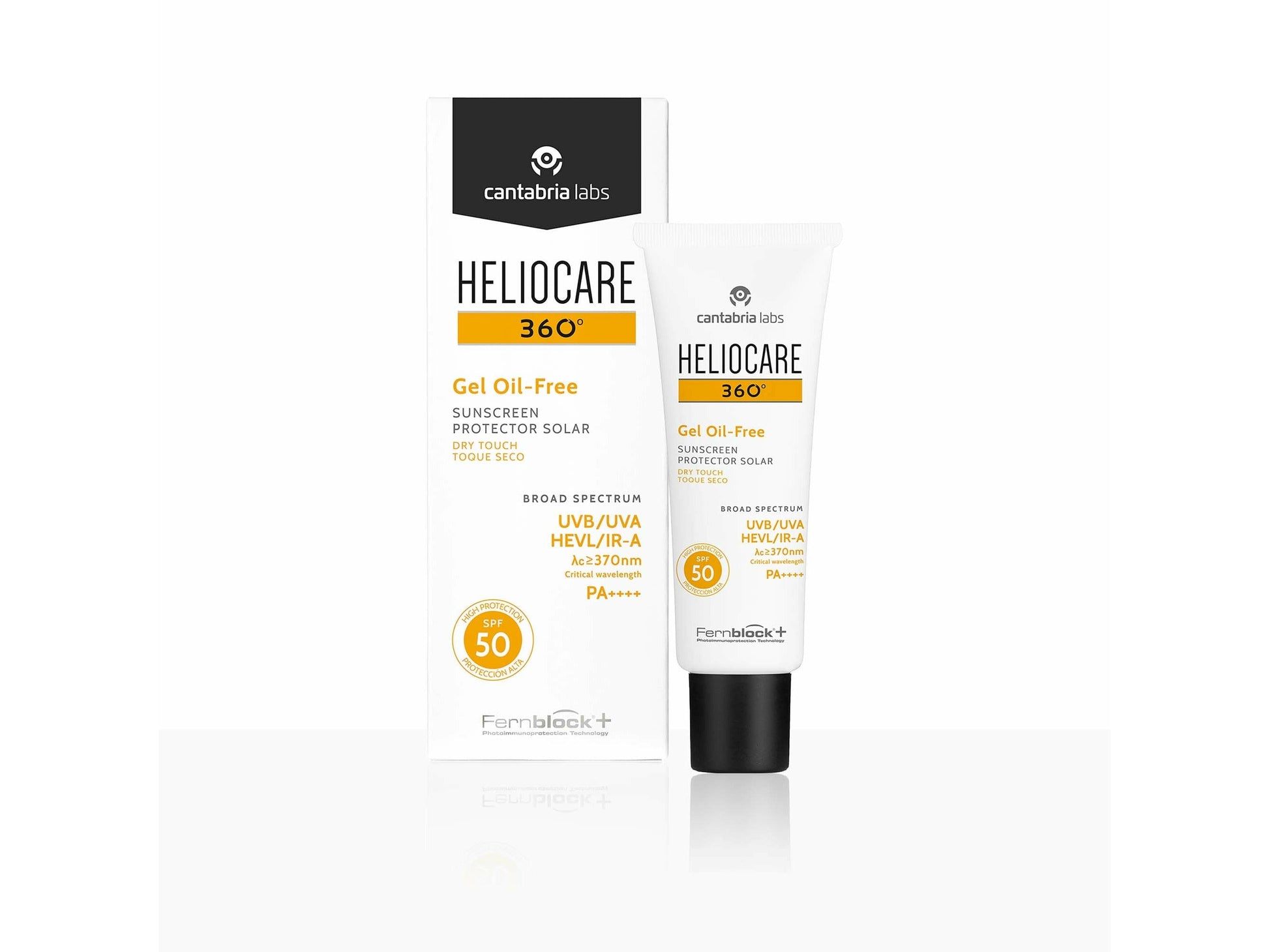 Heliocare 360 Gel Oil-Free sunscreen packaging on a white background