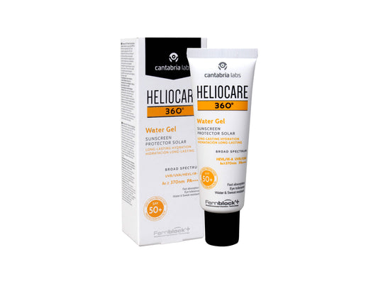 Heliocare 360 sunscreen gel tube and packaging on a white background