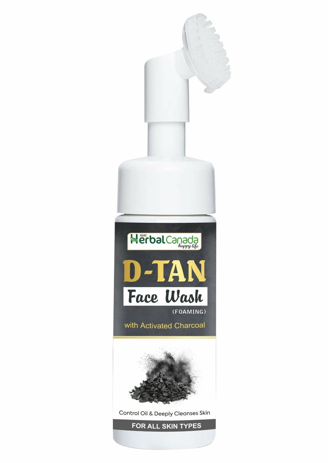 Herbal Canada D-Tan Face Wash bottle with charcoal on a white background