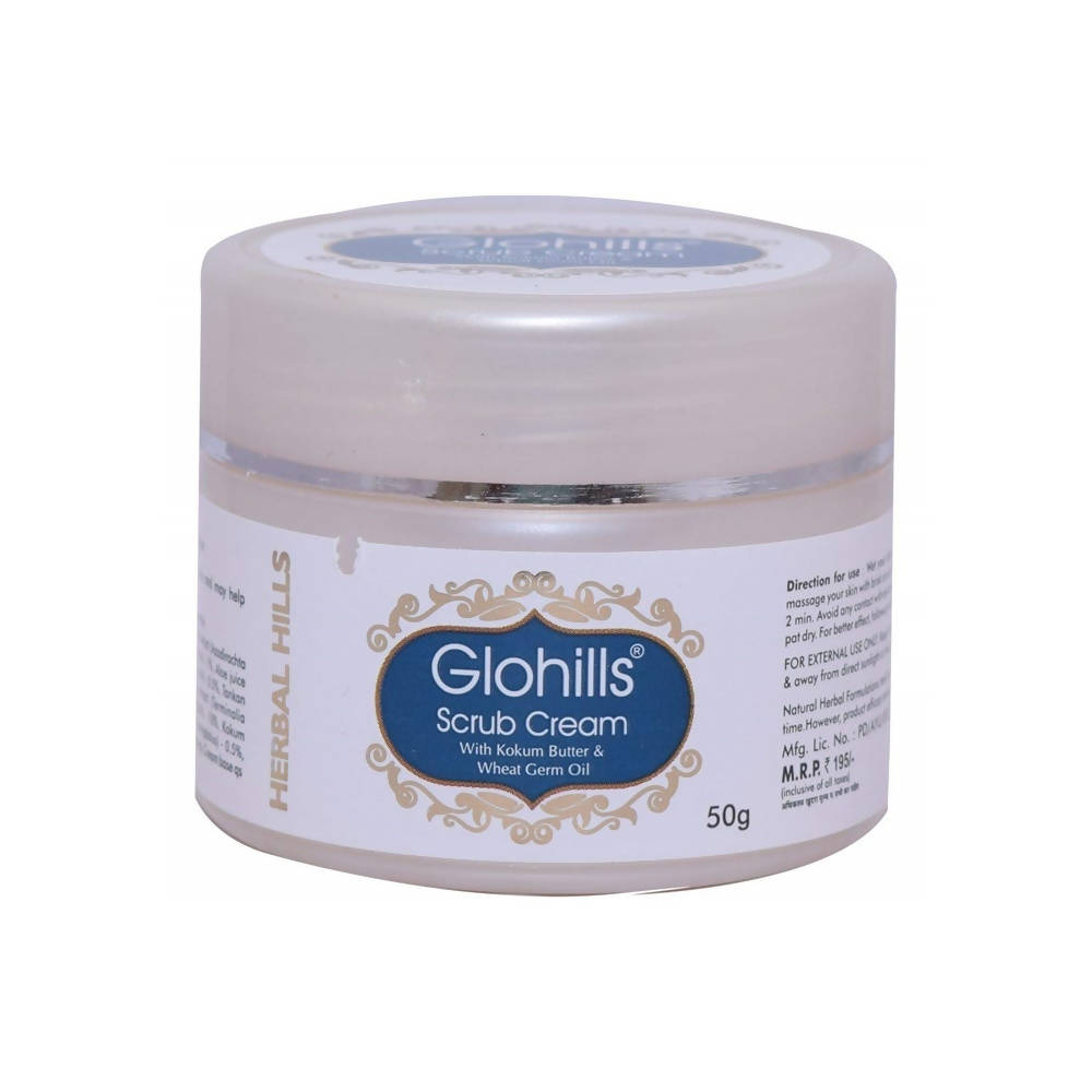 Glohills Scrub Cream jar with label on a white background