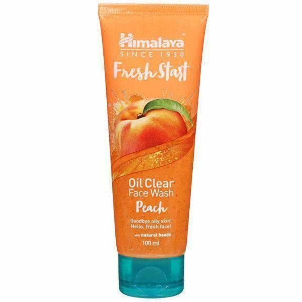 A tube of Himalaya - Fresh Start Oil Clear Peach Face Wash with peach and natural beads imagery on the label.