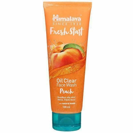 A tube of Himalaya - Fresh Start Oil Clear Peach Face Wash with peach and natural beads imagery on the label.