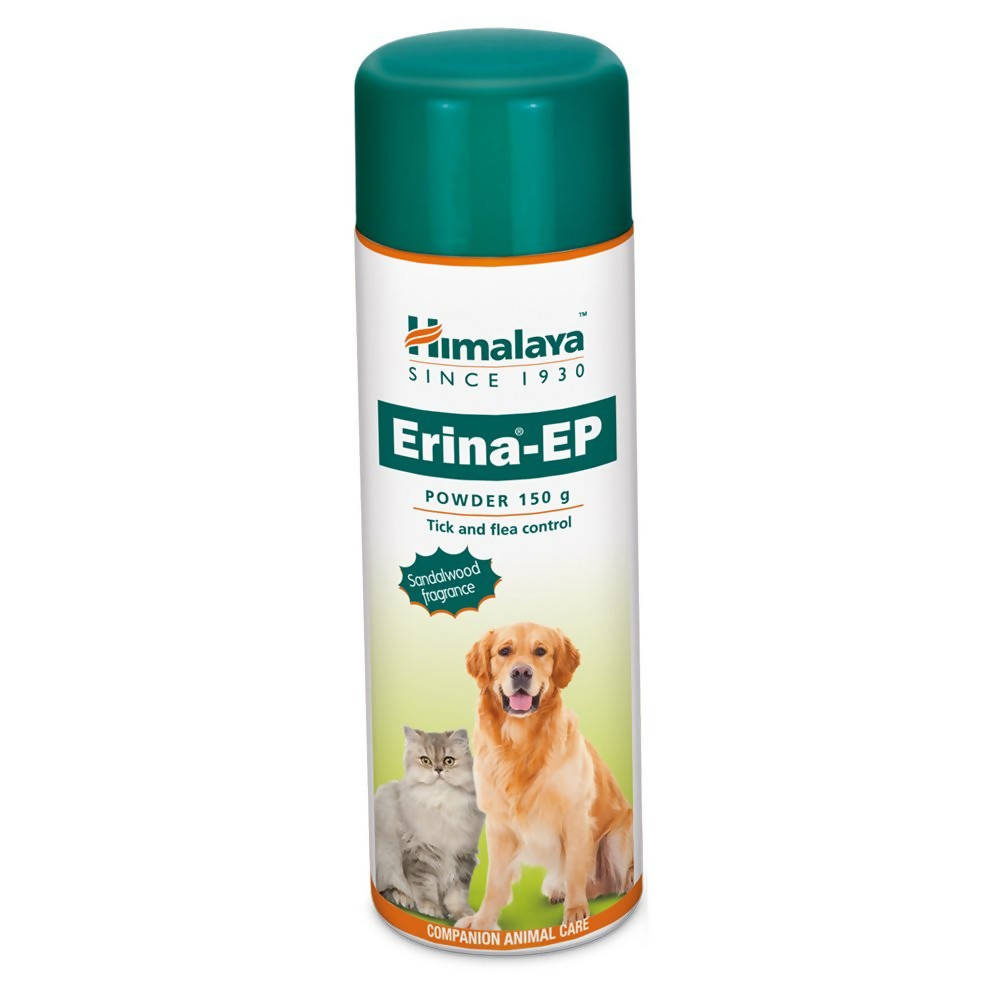 Himalaya Erina-EP powder container with a dog and cat on the label