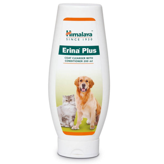 Himalaya Erina Plus coat cleanser bottle with images of a dog and cat on a white background