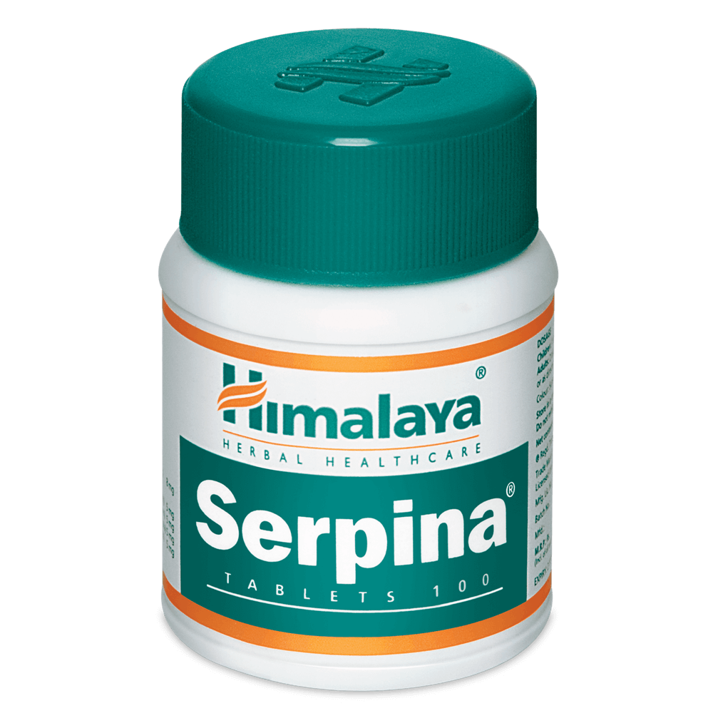 Himalaya Serpina tablet bottle with green cap on a white background