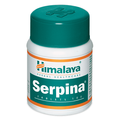Himalaya Serpina tablet bottle with green cap on a white background