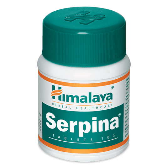 Himalaya Serpina tablet bottle with green cap on a white background